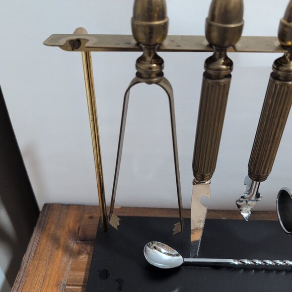 Vintage Mid Century Brass Sterno/Maxwell-Phillip Cocktail Barware Set - Picture 2 of 6